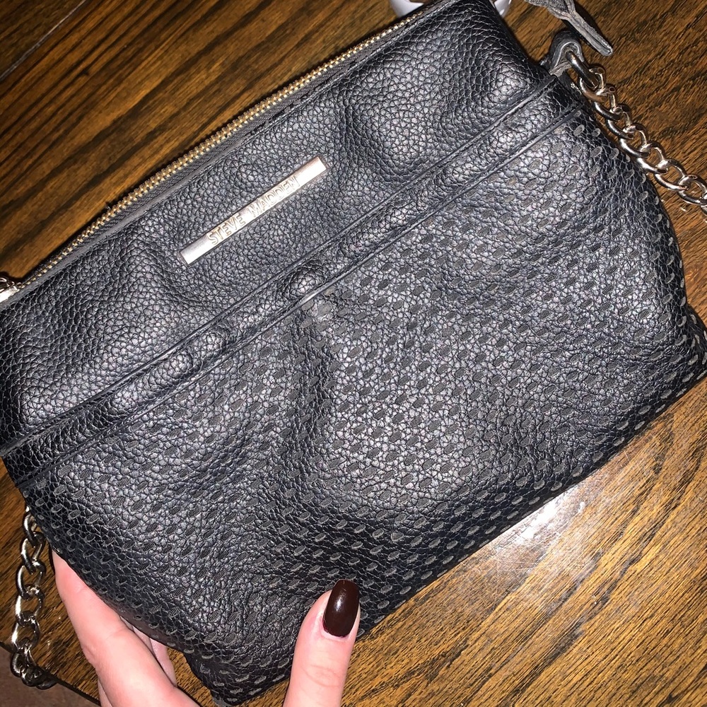 Black Steve Madden purse with silver chain strap